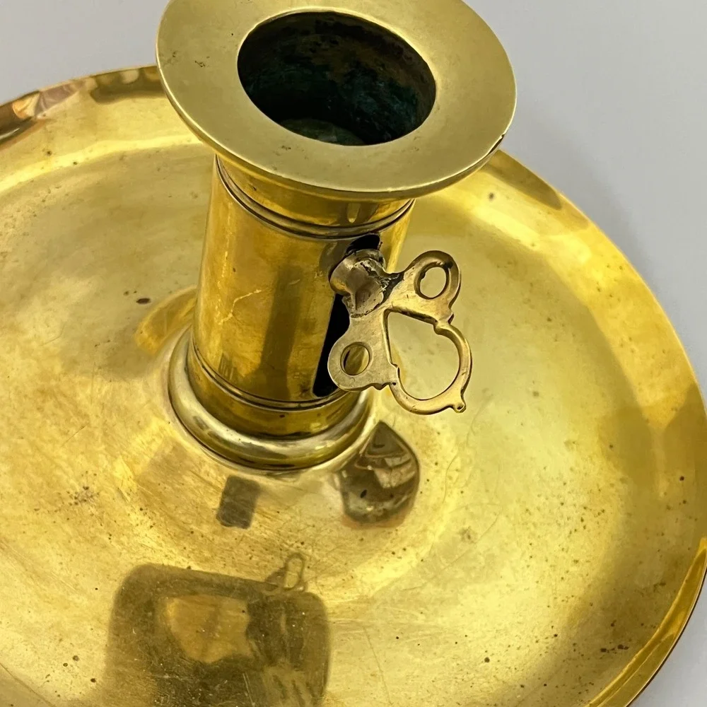 Vintage Brass Chamberstick Holder  Gold Made in Sweden Push Up Lever